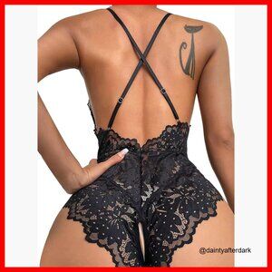 Lace Babydoll Teddy Criss Cross Backless One Piece Lingerie